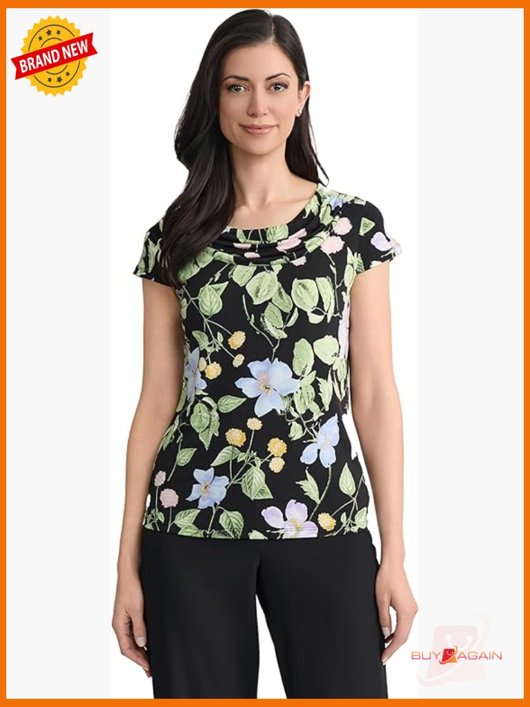 Plus Size Cap Sleeve Drape Neck Jersey Top For Work And Casual Wear